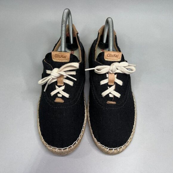 OluKai Women's Size 7 Kaula Pa‘a Lī Black Linen Canvas‎ Espadrille Sneakers - Picture 3 of 12